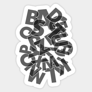 Alphabet Contrast Letters. Letters of the alphabet in a chaotic order. Black and white. Sticker